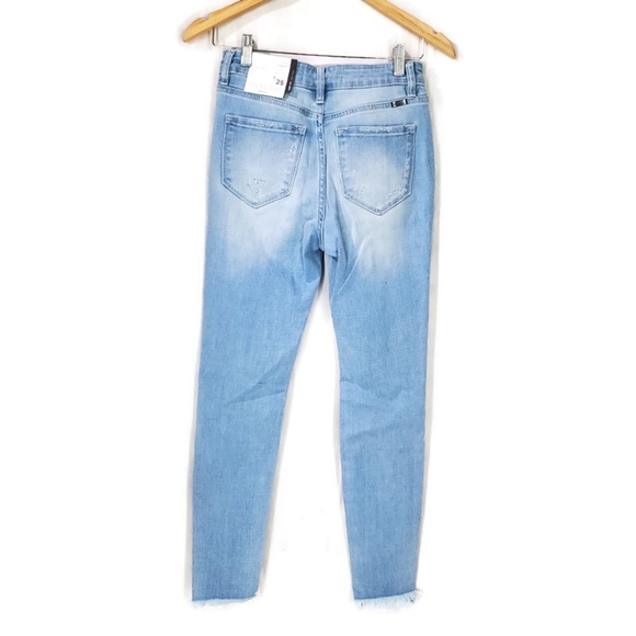 NEW KANCAN HIGH RISE ANKLE LENGTH SKINNY JEANS 3/25 DISTRESSED FRAY HEM - Picture 2 of 13